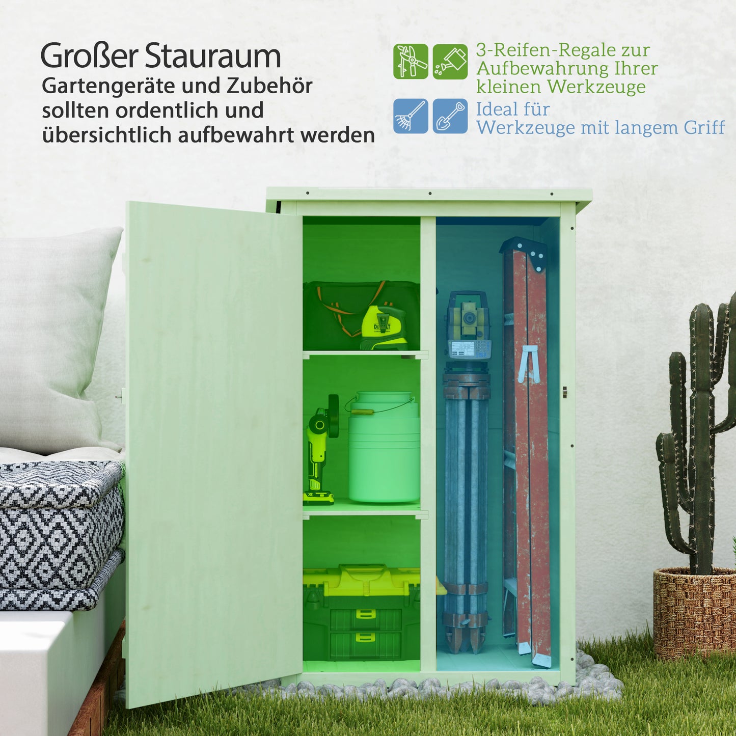 Gartenschrank Holz Abschließbar Geräteschuppen Pultdach 75x56x115cm
