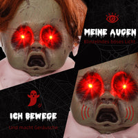 Halloween Horrorpuppe 76cm Deko Soundeffekte Bewegungssensor Leuchtaugen