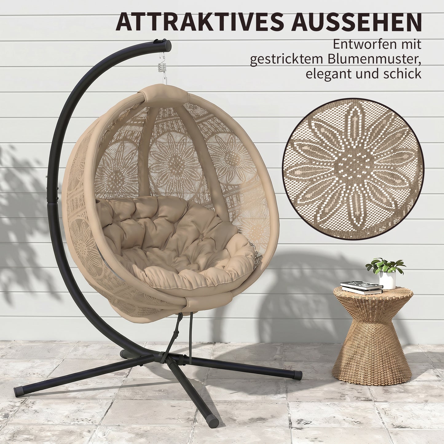 Hängesessel Gartensessel Korbsessel Boho-Stil Sesselkorb Sessel Schwarz