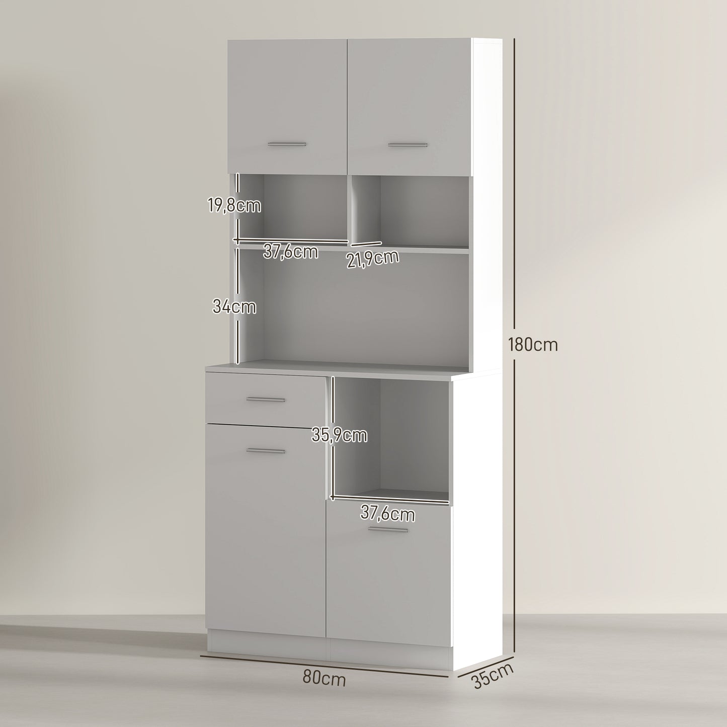 Küchenschrank Hochschrank 180x80x35cm Regal Schrank Küche