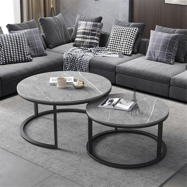 Couchtisch 2er Set Rund 80cm Keramik Beistelltisch Satztisch Tisch