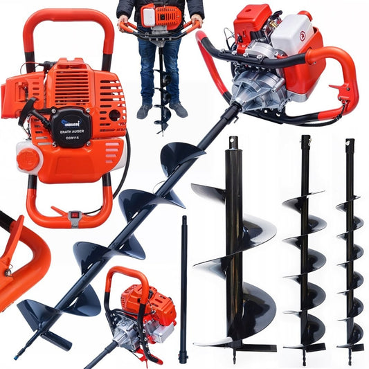 Erdbohrer Benzin 52cc Erdlochbohrer Pfahlbohrer 3 Bohrer Zweitaktmotor