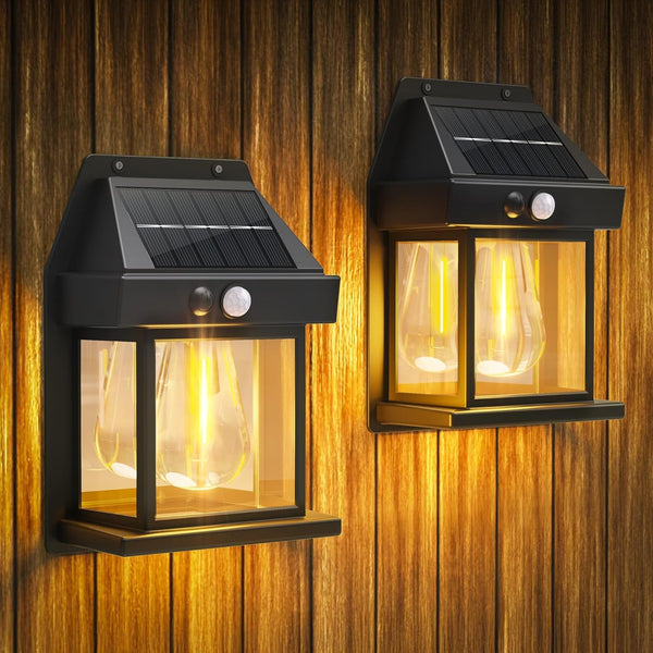 2x LED Solarlampen Außen Bewegungsmelder Wandleuchten Garten IP65
