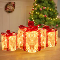 LED Geschenkboxen 3er Set Beleuchtete Dekoboxen Batteriebetrieben