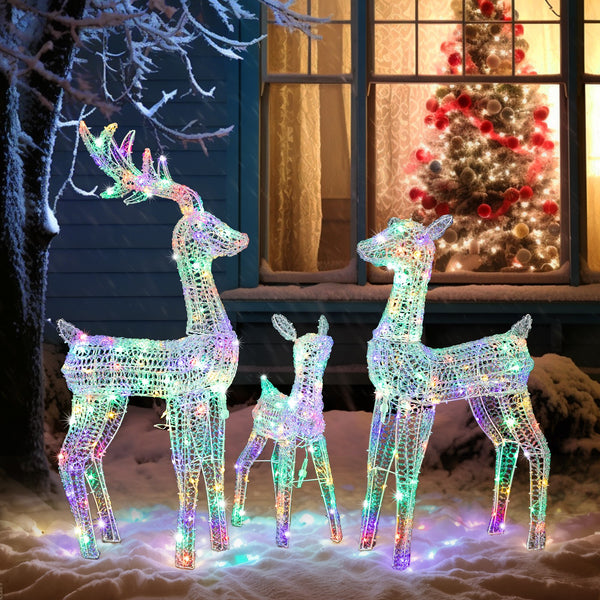 3tlg Rentier Familie Weihnachtsdeko LED Beleuchtet Dekoration
