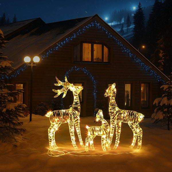 3tlg Rentierfamilie LED Weihnachtsdeko Beleuchtet Rentiere Dekoration