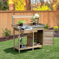 Pflanztisch Gärtnertisch Tannenholz 112x46x125cm Gartenschrank Blumentisch