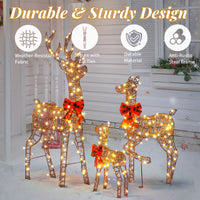 3tlg LED Rattan Rentier Familie Weihnachtsdeko Dekoration
