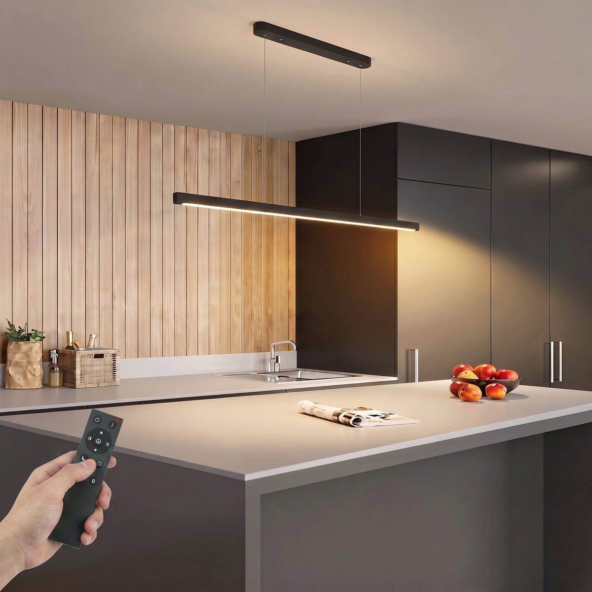 LED Pendelleuchte 114cm Dimmbar Höhenverstellbar Hängeleuchte Fernbedienung