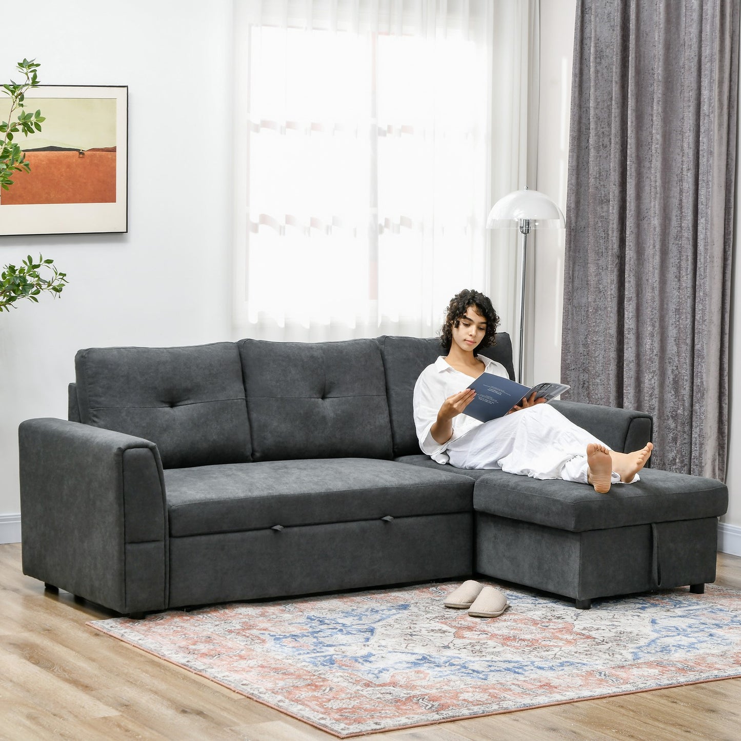 Schlafsofa Ecksofa Bettfunktion 3-Sitzer Couch Chaiselongue