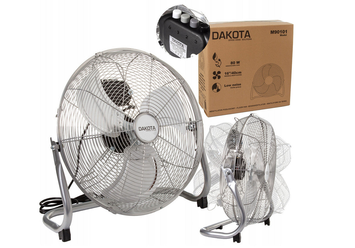 Bodenventilator 16 Zoll 40 cm Standluefter 90W Edelstahl 3 Stufen Silber