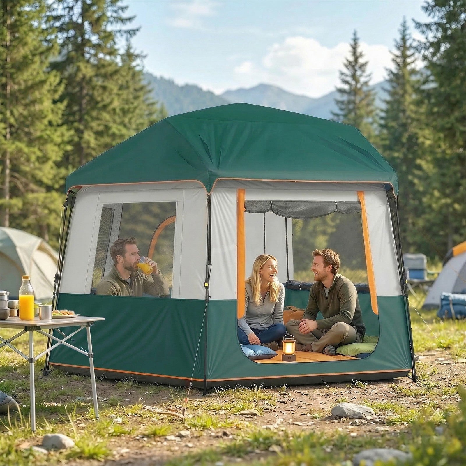 Tunnelzelt 350x350x205cm 6 Personen 3000mm Campingzelt Outdoor Zelt