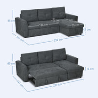 Schlafsofa Ecksofa Bettfunktion 3-Sitzer Couch Chaiselongue