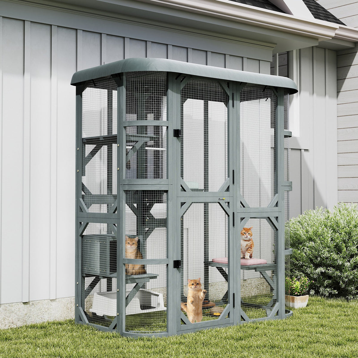Katzengehege Outdoor Begehbar Holzhaus Katzenhaus 156x94x180cm Haustiere