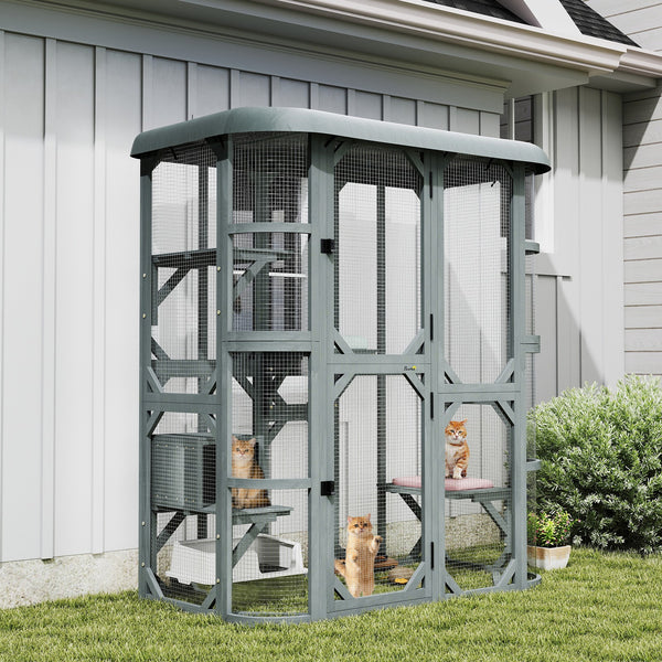 Katzengehege Outdoor Begehbar Holzhaus Katzenhaus 156x94x180cm Haustiere