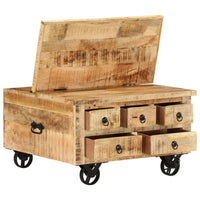 Antik Couchtisch Mangoholz 70x70x40cm Beistelltisch Bewegbar