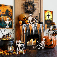 Halloween Skelett 5 Figuren Spinnen Dekoration Spinnennetz Deko