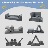 Kindersofa 10-teilig Schaumstoff Bausteine modular Spielsofa 120x60x50cm