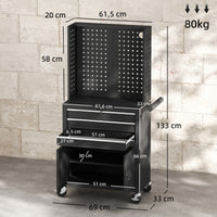 Werkzeugschrank Werkzeugkasten Rollen Lochplatte Werkstatt 69x33x133cm