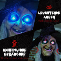 Halloween Hexe Dekoration Bewegungssensor Sound LED Lichter Figur