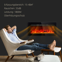 Elektrokamin 1800W Wandmontage Fernbedienung Timer Flammeneffekt 91cm