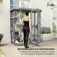 Katzengehege Outdoor Begehbar Holzhaus Katzenhaus 156x94x180cm Haustiere