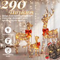 3tlg LED Rattan Rentier Familie Weihnachtsdeko Dekoration