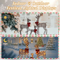 3tlg LED Rattan Rentier Familie Weihnachtsdeko Dekoration