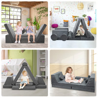 Kindersofa 10-teilig Schaumstoff Bausteine modular Spielsofa 120x60x50cm
