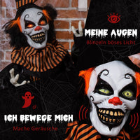 153cm Animatronic Halloween Horror Clown Gruselfigur Deko Sound Licht Effekte