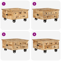 Antik Couchtisch Mangoholz 70x70x40cm Beistelltisch Bewegbar