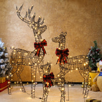 3tlg LED Rattan Rentier Familie Weihnachtsdeko Dekoration