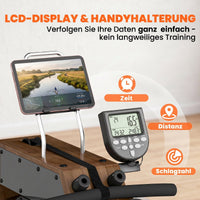 Wasser Rudergerät Klappbar Gummiholz LCD Bluetooth Heimtrainer Fitnessgerät