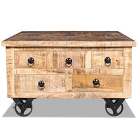 Antik Couchtisch Mangoholz 70x70x40cm Beistelltisch Bewegbar