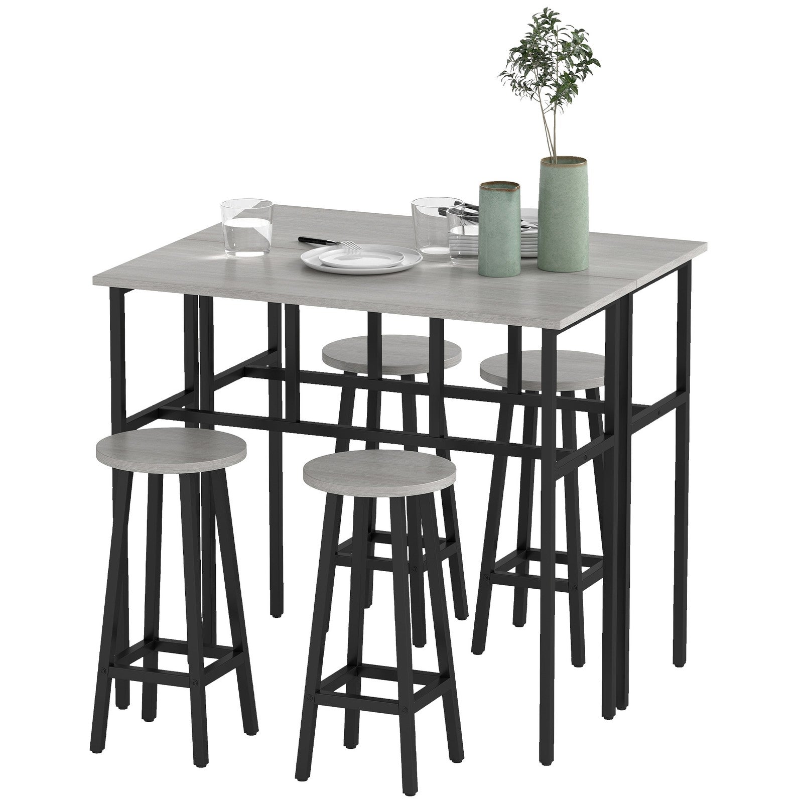Essgruppe 6-teilig Bartisch Barhocker Industrial Esszimmer
