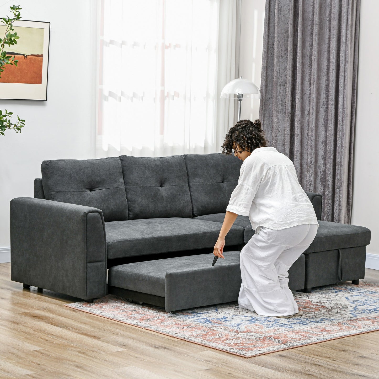 Schlafsofa Ecksofa Bettfunktion 3-Sitzer Couch Chaiselongue