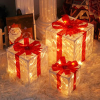 LED Geschenkboxen 3er Set Beleuchtete Dekoboxen Batteriebetrieben