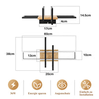 LED Deckenleuchte Dimmbar Holzleuchte Deckenlampe Beleuchtung Lampe