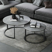 Couchtisch 2er Set Rund 80cm Keramik Beistelltisch Satztisch Tisch