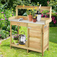 Pflanztisch Gärtnertisch Tannenholz 112x46x125cm Gartenschrank Blumentisch