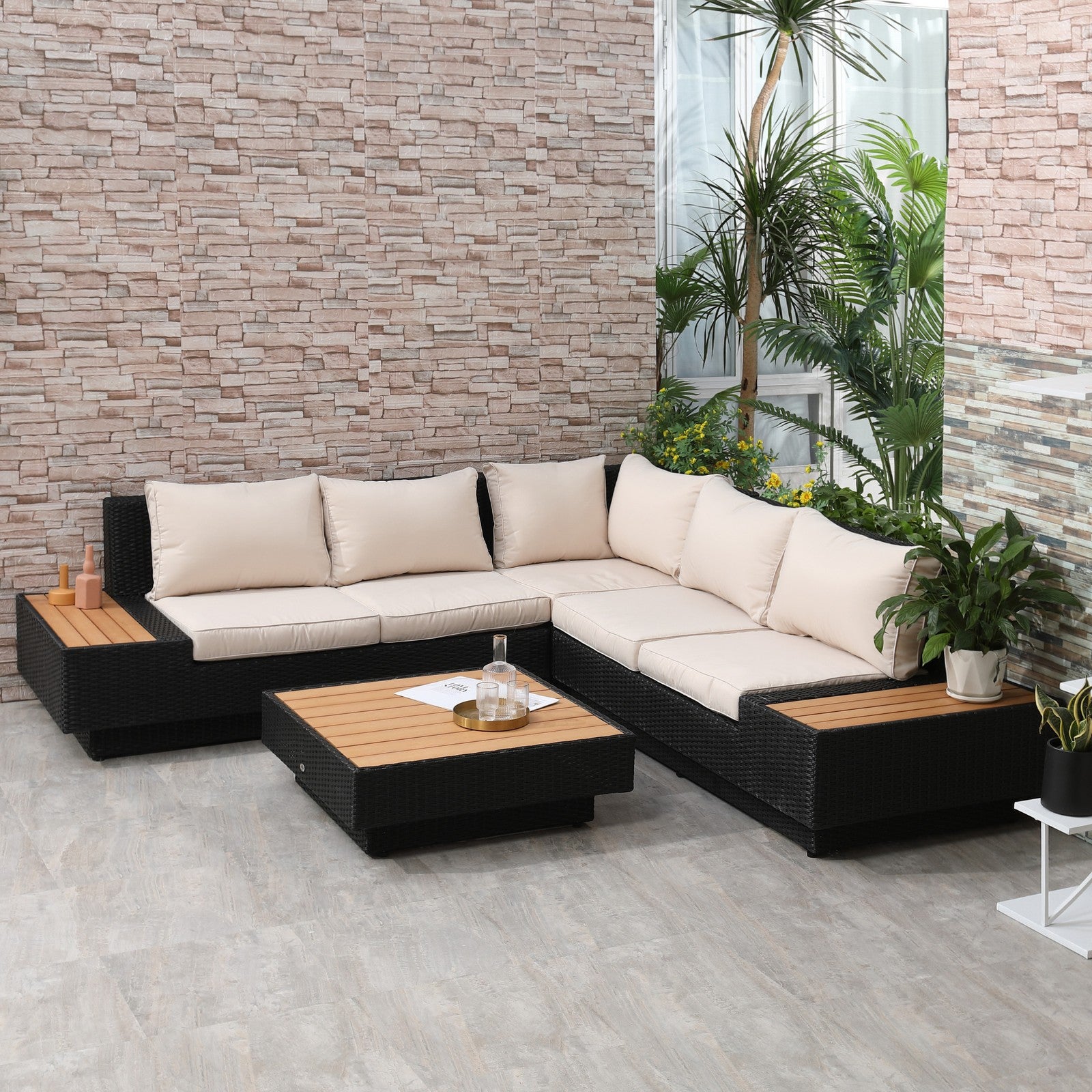 Polyrattan Gartenmöbel 4-teilig Sitzgruppe Lounge Schwarz Möbel