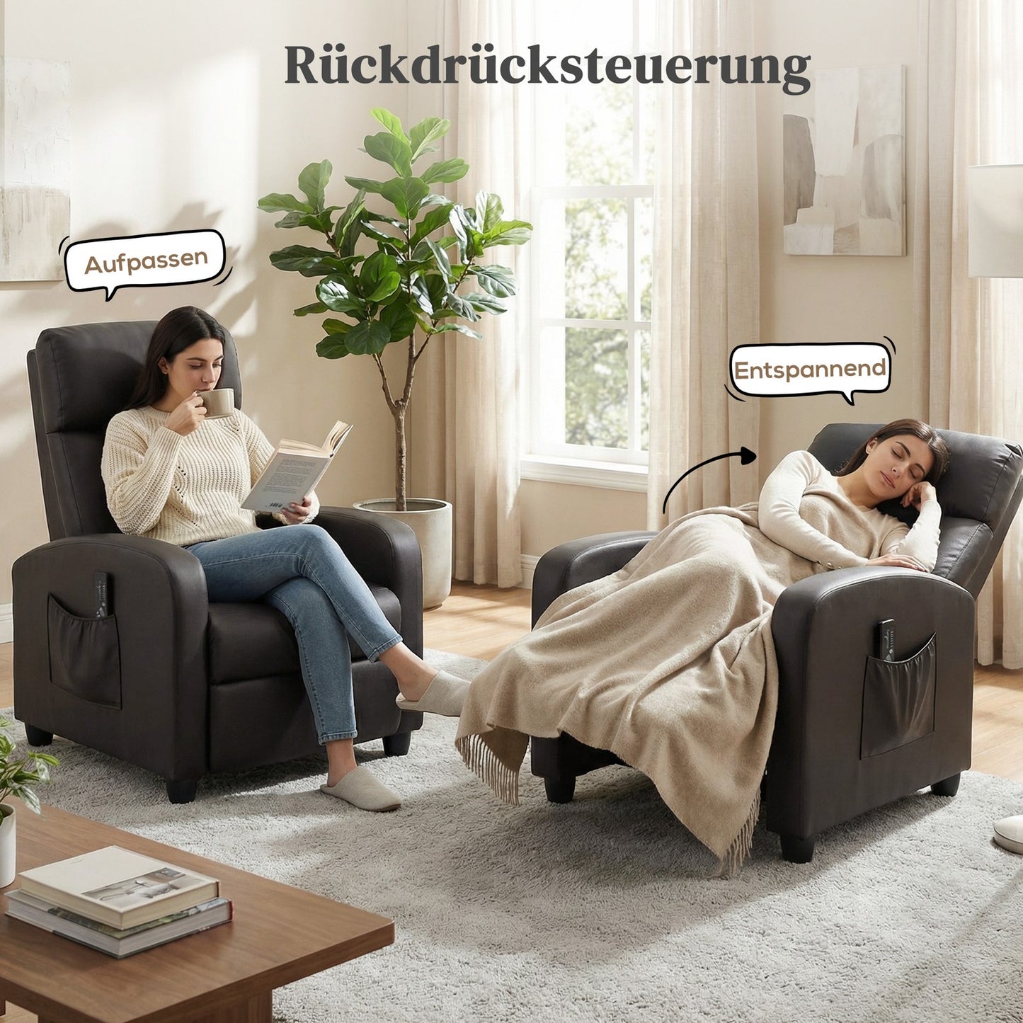 Fernsehsessel Liegefunktion Massagefunktion Relaxsessel Braun Kunstleder