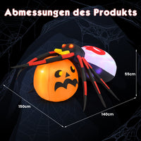 Aufblasbare Halloween Spinne Kürbis Dekoration LED Discolicht 180cm