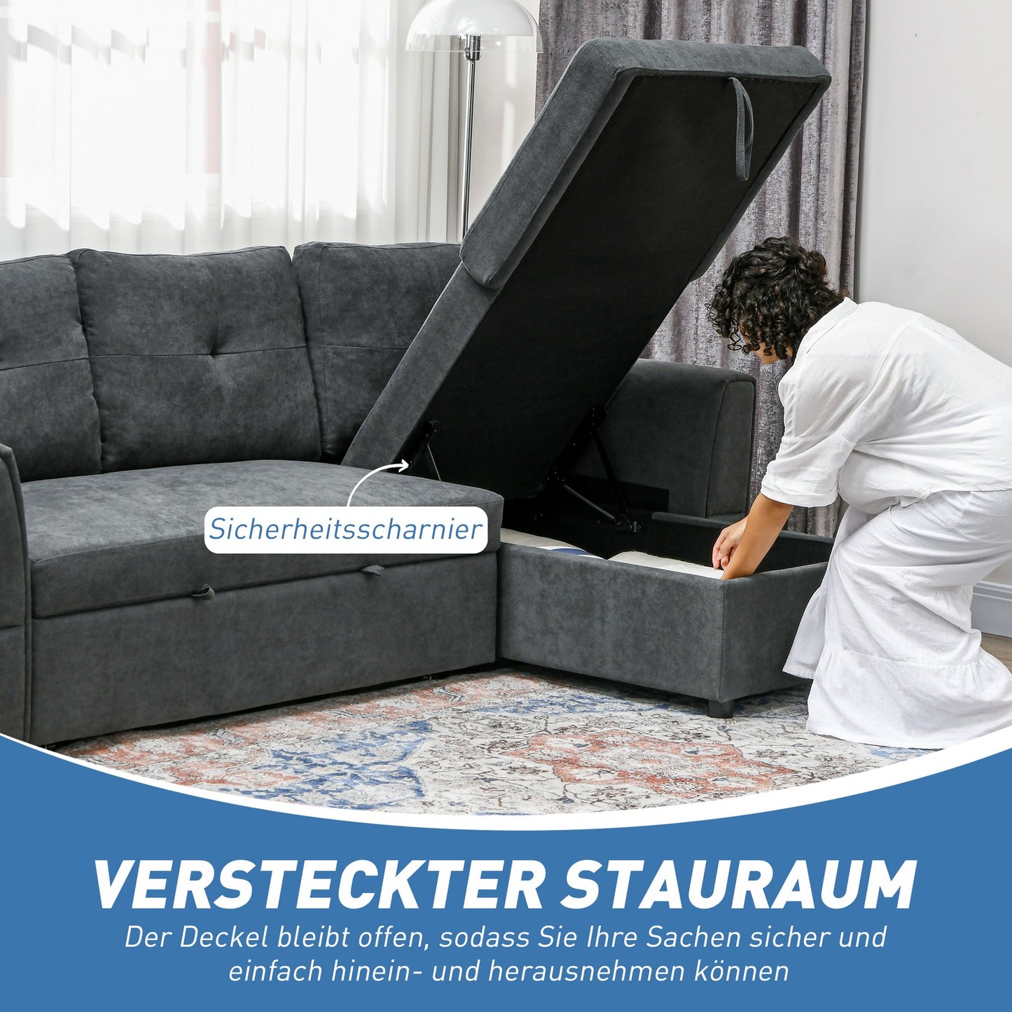 Schlafsofa Ecksofa Bettfunktion 3-Sitzer Couch Chaiselongue