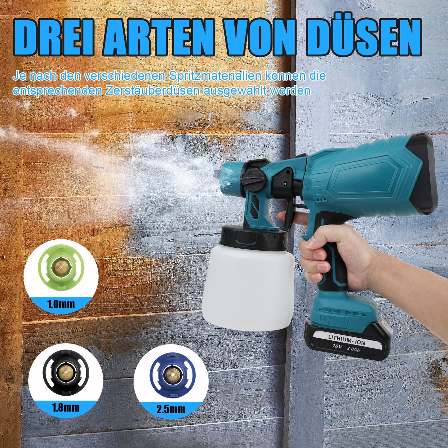 Elektrisches Farbsprühsystem Akku-Lackierpistole mit 2x 3Ah Akku