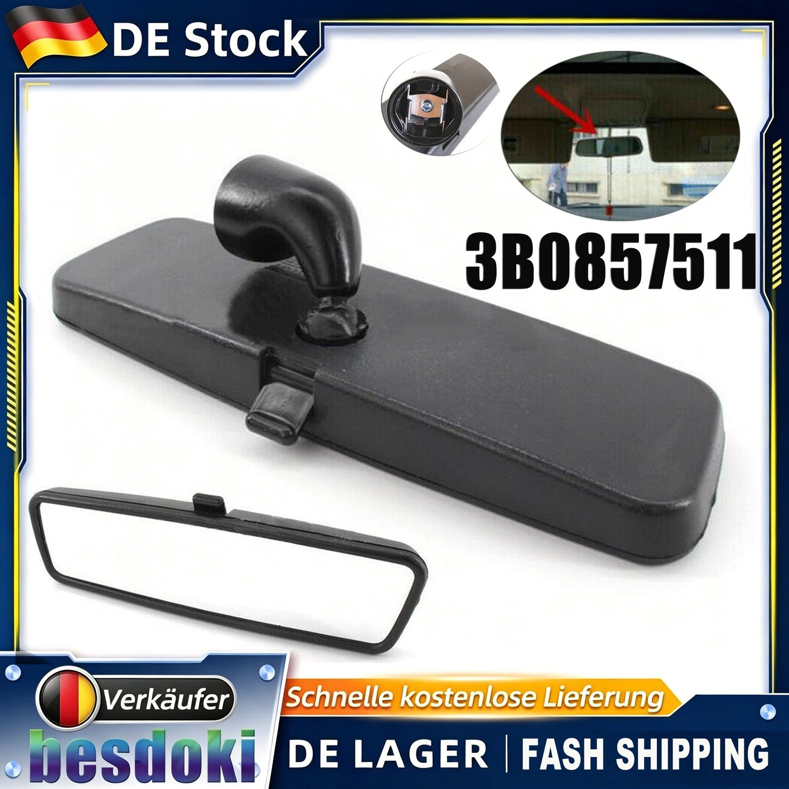 Innenrückspiegel für VW Caddy Innenspiegel Schwarz Universal Rückspiegel Fahrzeuge