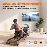 Wasser Rudergerät Klappbar Gummiholz LCD Bluetooth Heimtrainer Fitnessgerät