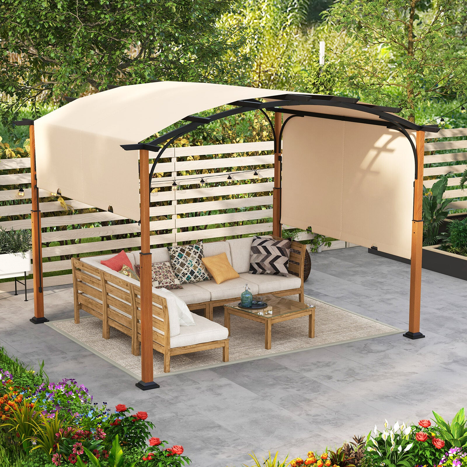 Pavillon 3x3,6m Pergola Ausziehbar Dach Metallrahmen Gartenpavillon