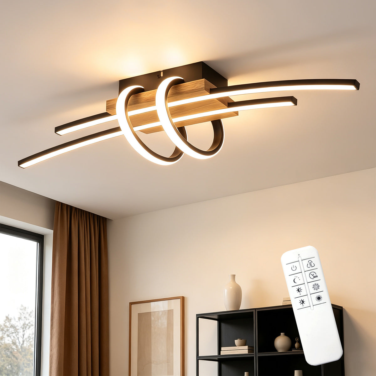 LED Deckenlampe Dimmbar Holzlampe Beleuchtung Esszimmerdeko Dekoration