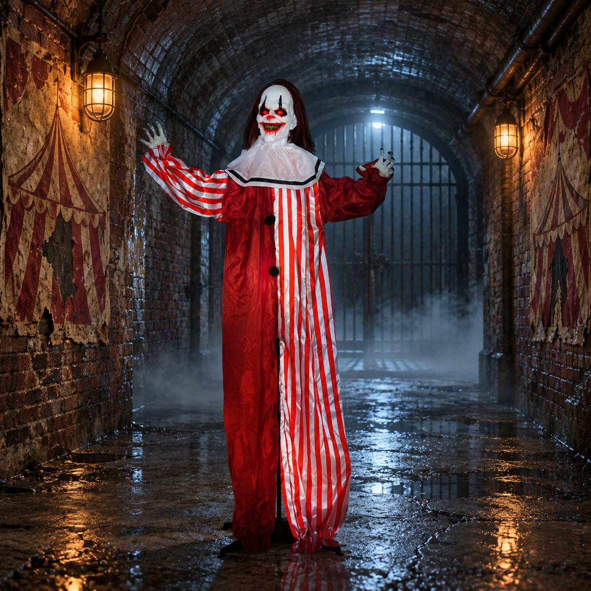 165cm Animatronic Halloween Clown Gruselfigur LED Licht Sound Horror Deko